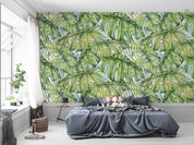 3D Green Leaf Pattern fresh leafy botanical pattern wall mural wallpaper for living room - view 2