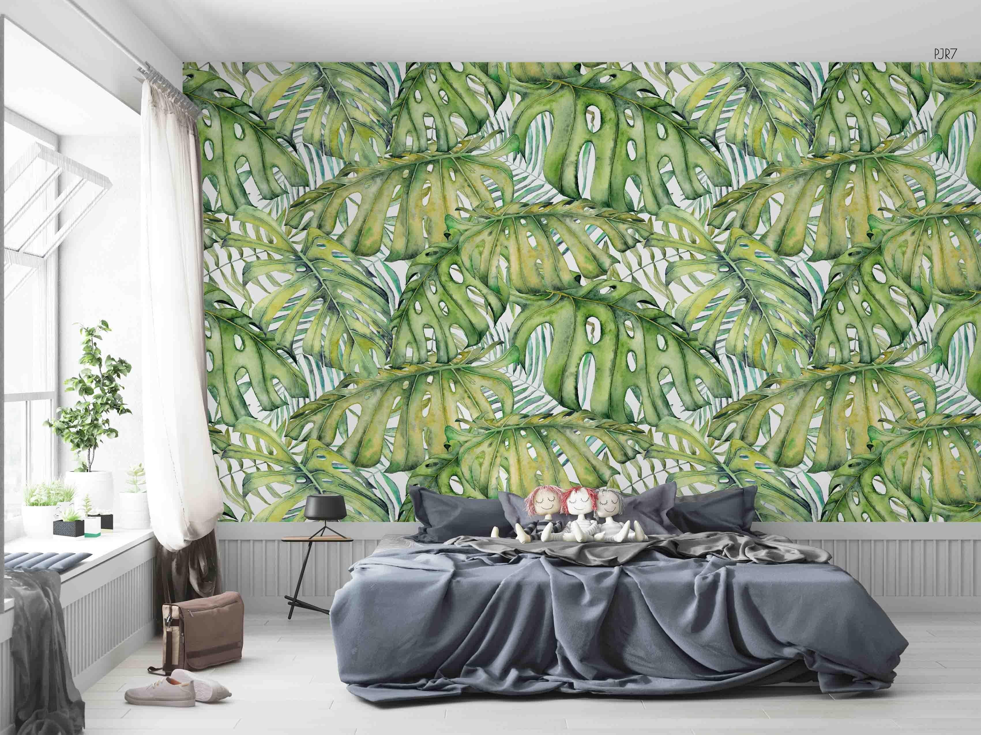 3D Green Leaf Pattern fresh leafy botanical pattern wall mural wallpaper for living room - view 2