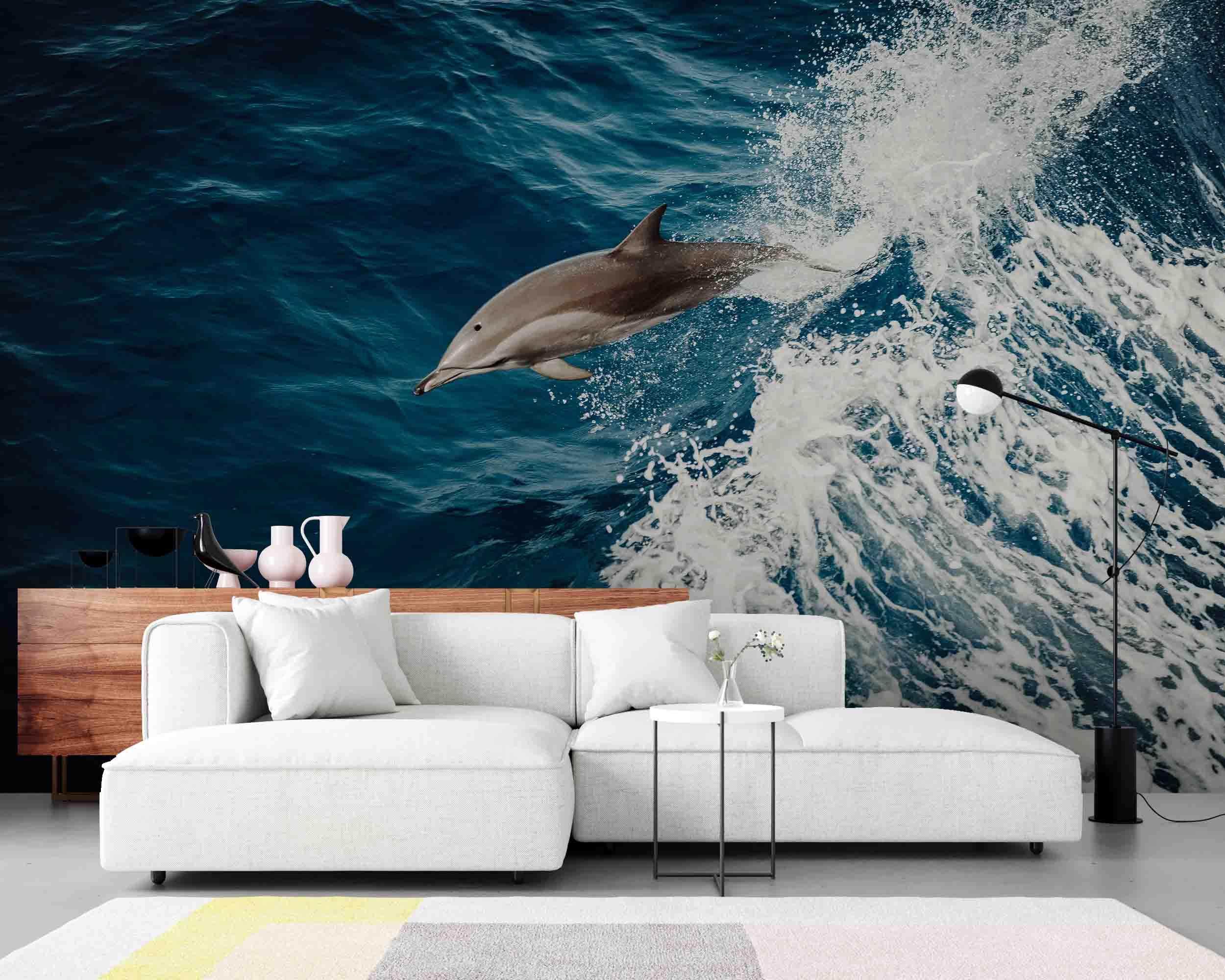 3D Blue Sea Dolphin Wall Mural Wallpa  25- Jess Art Decoration