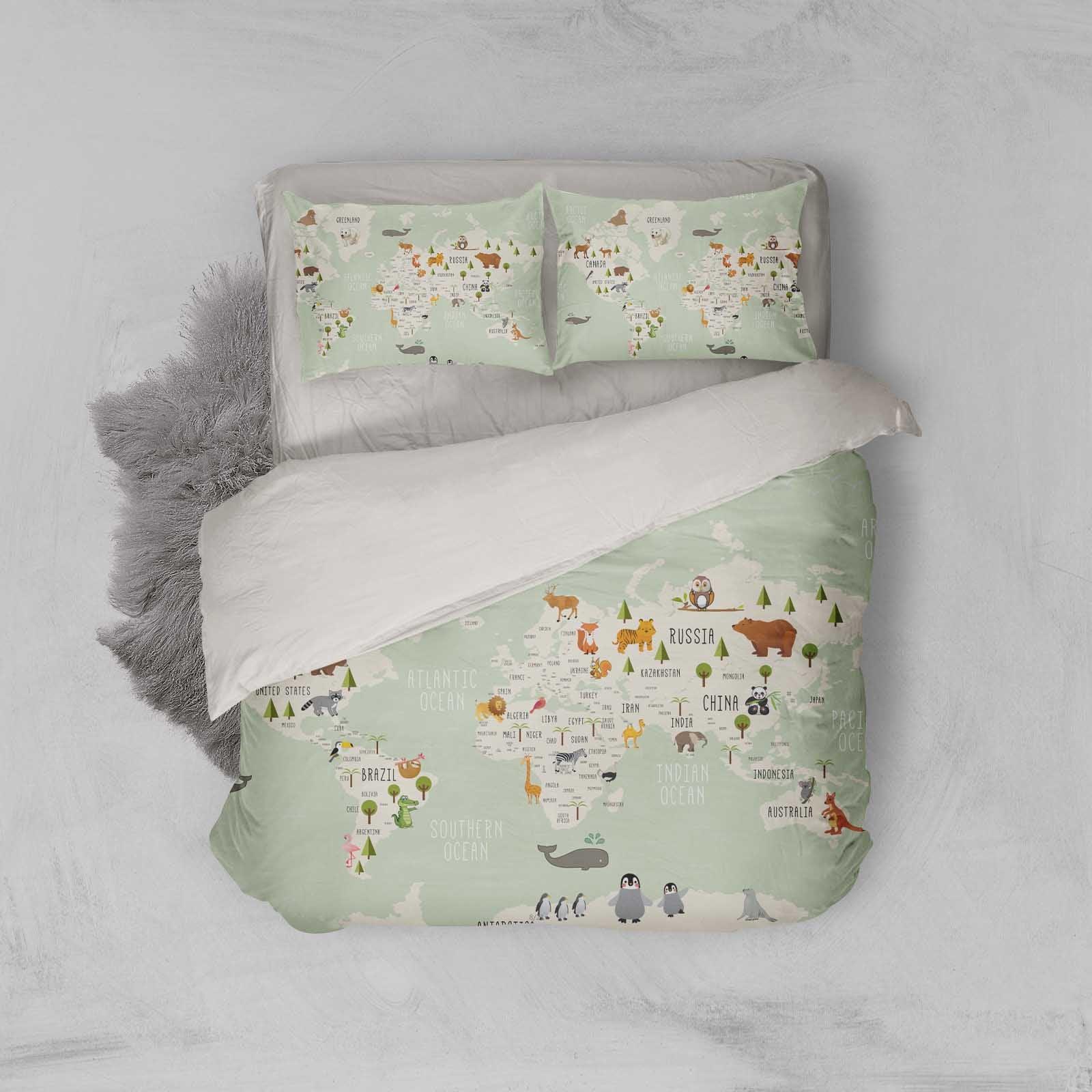 3D Green World Map Animal Quilt Cover Set Bedding Set Pillowcases 32- Jess Art Decoration