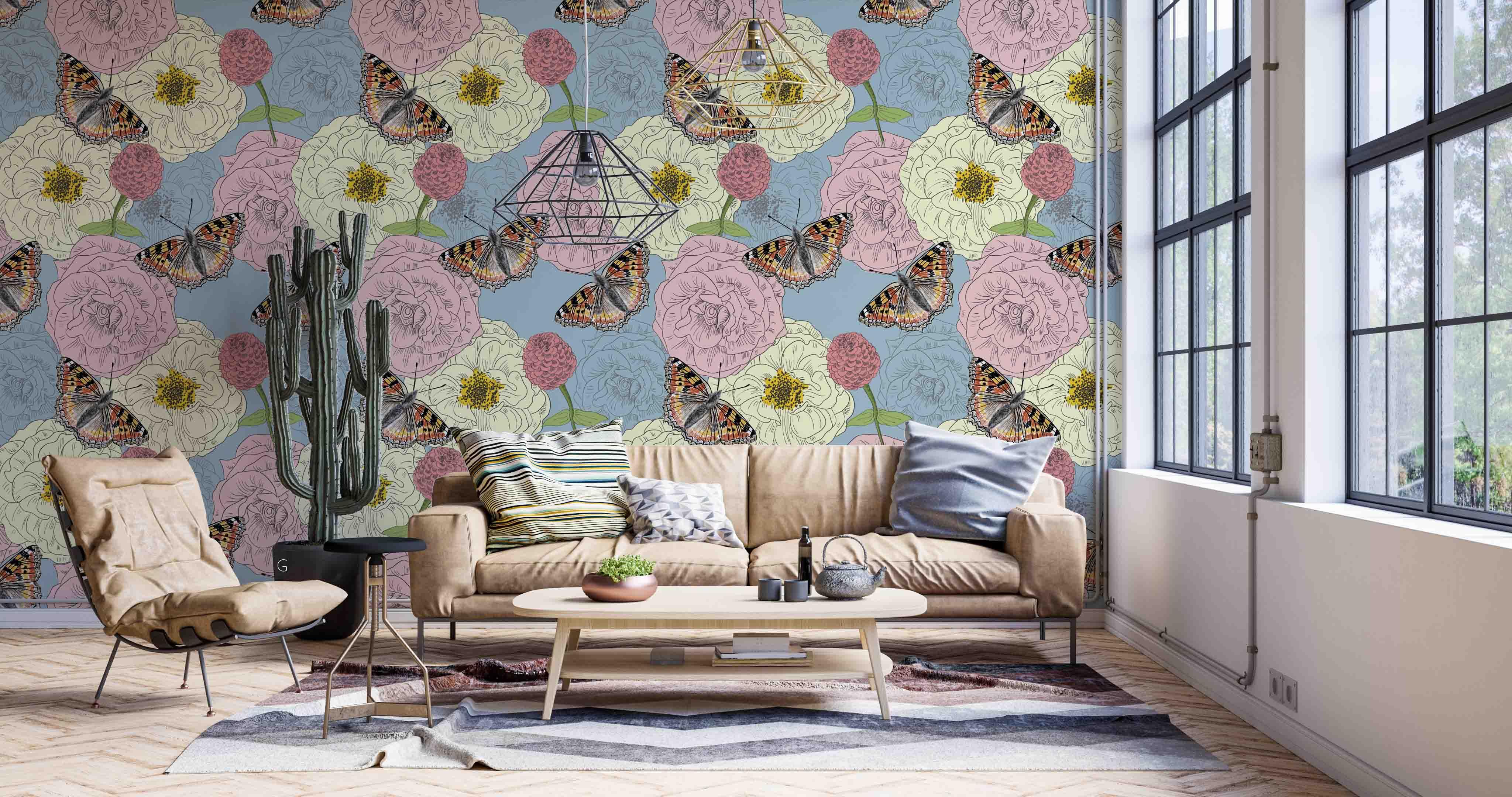 3D Hand Drawn Floral Animal Butterfly Wall Mural Wallpaper LQH 81- Jess Art Decoration