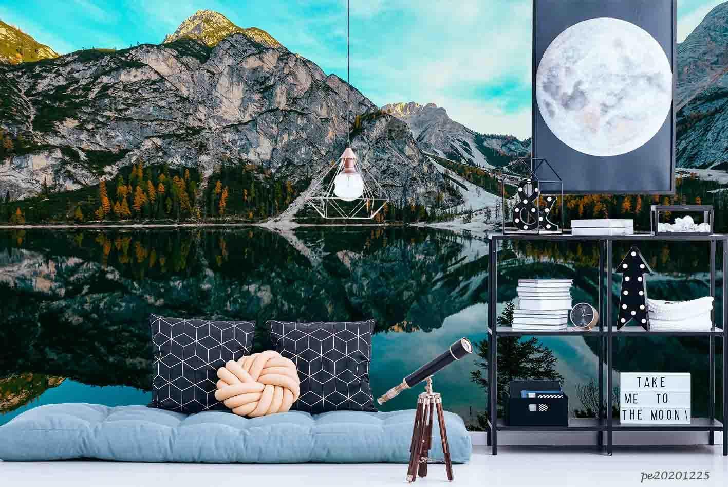 3D Mountain Lake Scenery Wall Mural Wallpaper LQH 141- Jess Art Decoration