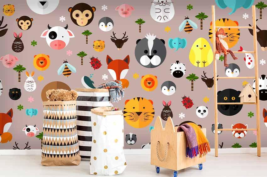 3D Color Cartoon Animals Fox Monkey Tige Wall Mural Wallpa 82- Jess Art Decoration