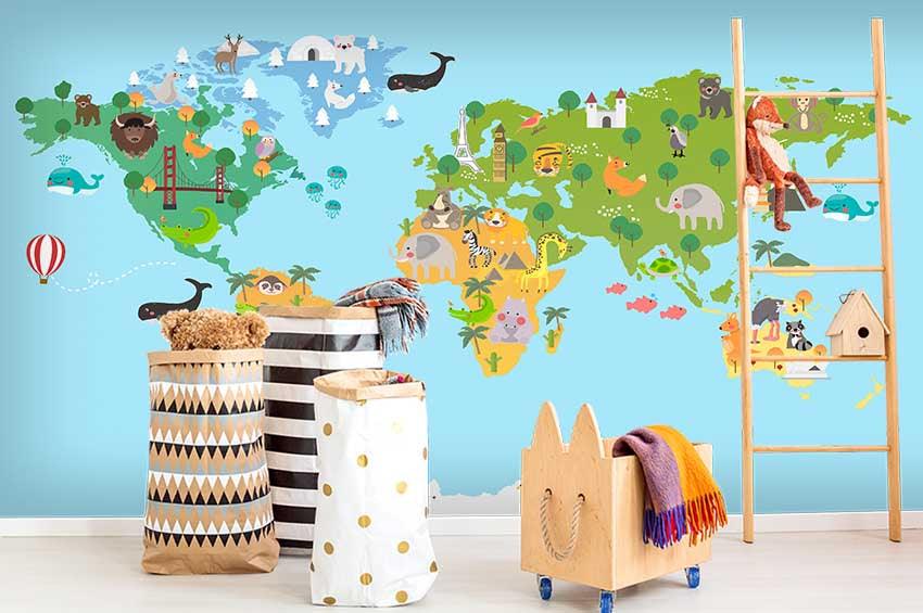 3D Color Cartoon World Map Wall Mural Wallpaper 91- Jess Art Decoration