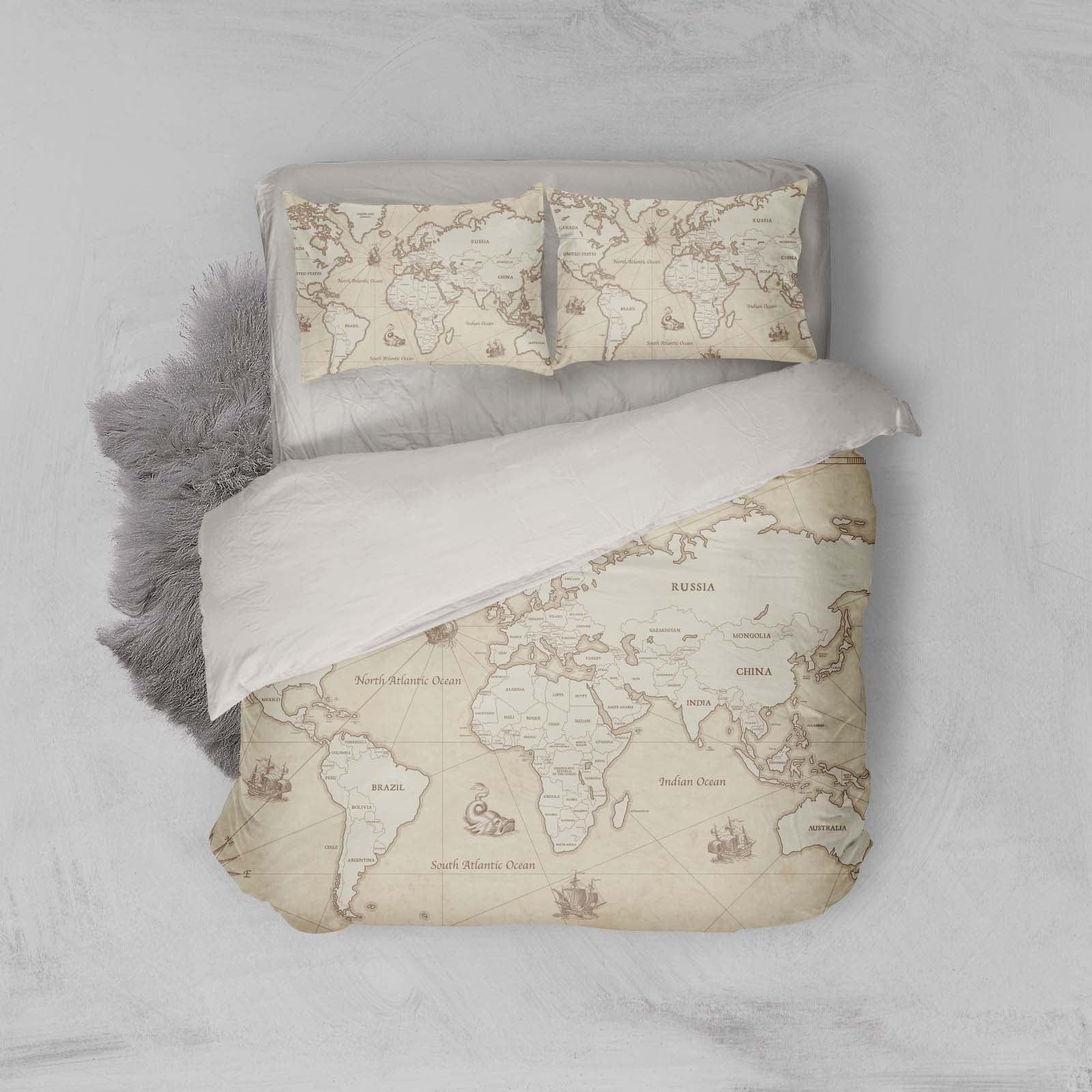 3D Yellow World Map Quilt Cover Set Bedding Set Pillowcases 57- Jess Art Decoration