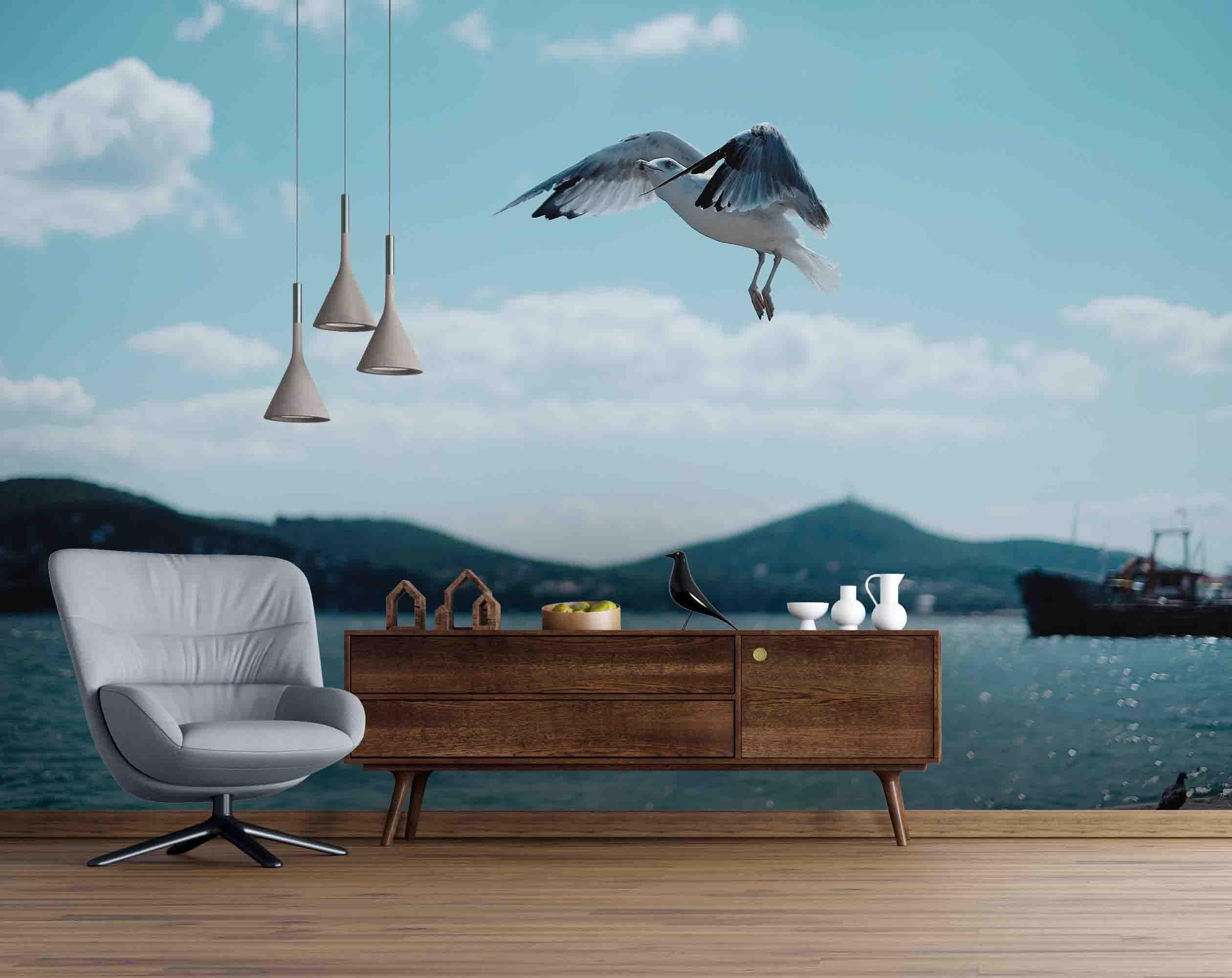 3D Blue Sea Birds Wall Mural Wallpa  20- Jess Art Decoration