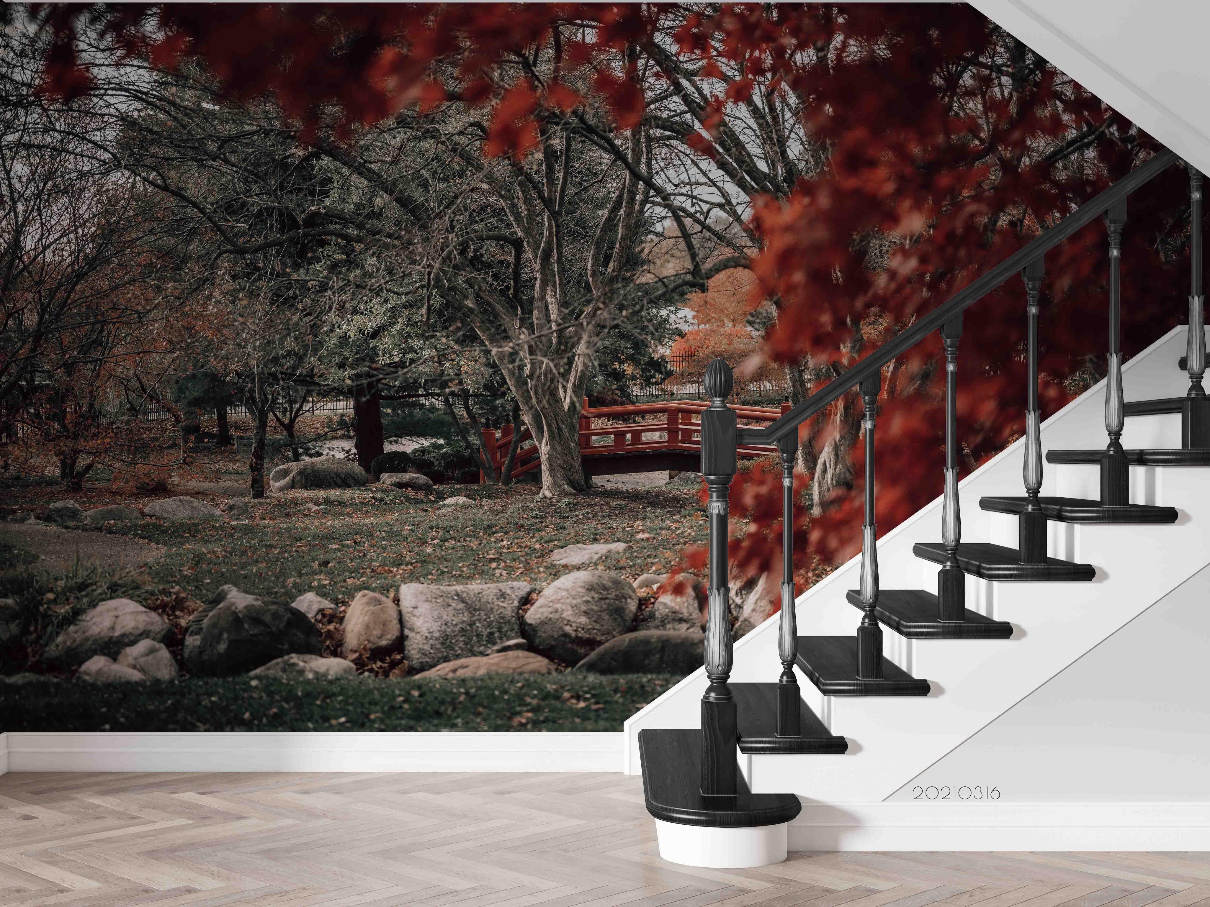 3D Park Maple Leaf Bridge Landscape Wall Mural Wallpaper LQH 488- Jess Art Decoration