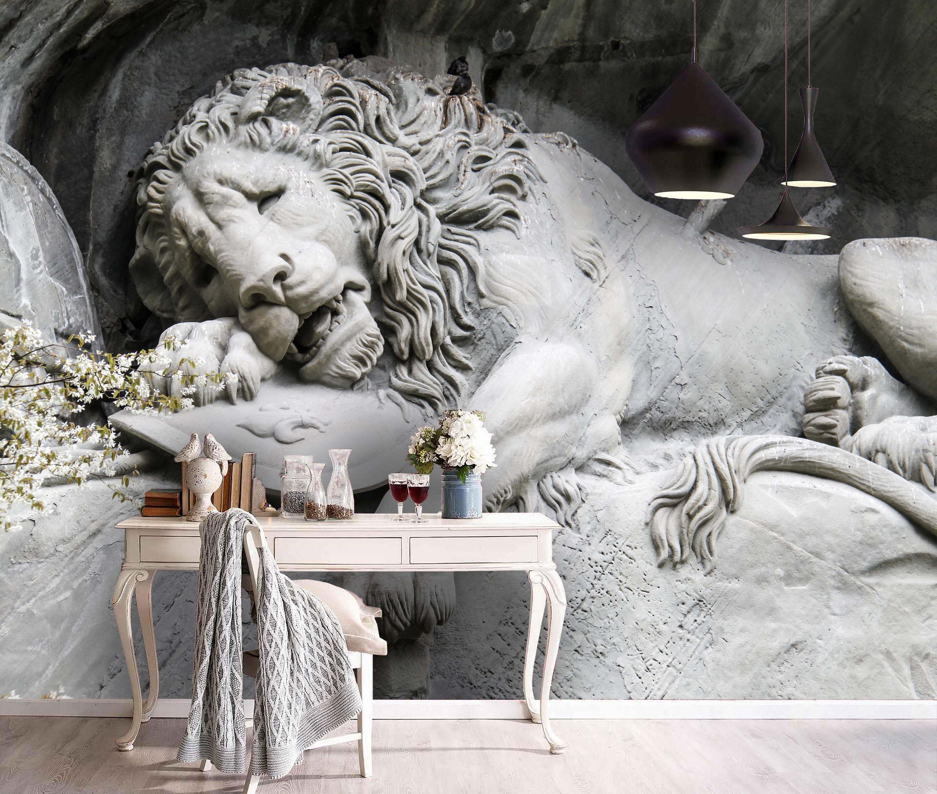 3D Sculpture Lion Wall Mural Wallpaper LQH 91- Jess Art Decoration
