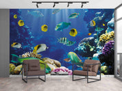 3D Underwater Fish Reef colourful coral reef fish scene wall mural wallpaper for kids room - view 4