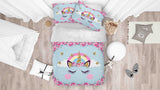 3D Blue Floral Rainbow Unicorn Quilt Cover Set Bedding Set Pillowcases 86- Jess Art Decoration