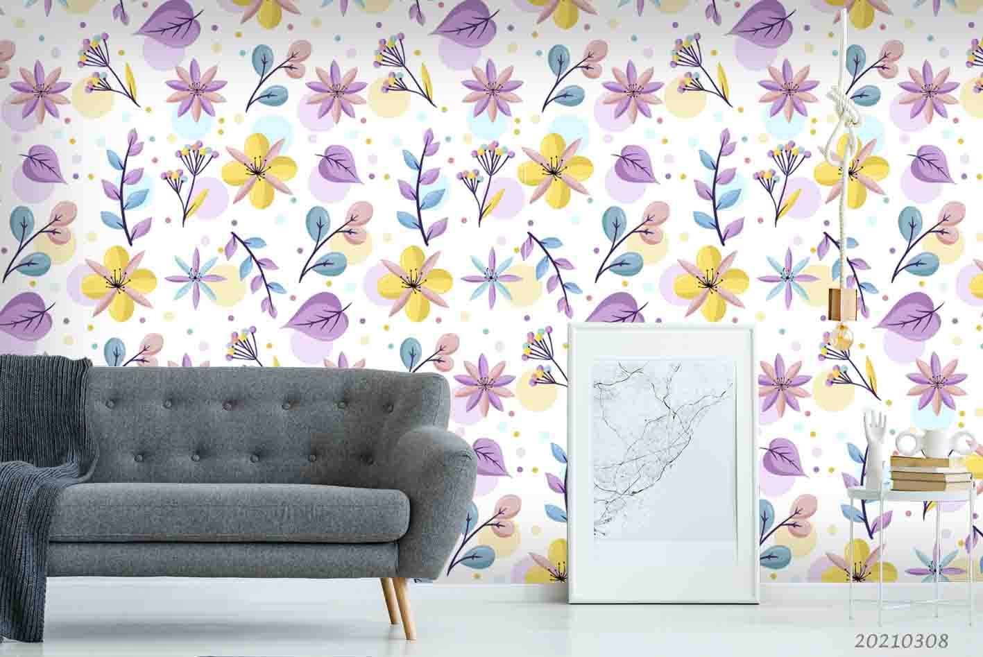 3D Watercolor Purple Floral Leaf Wall Mural Wallpaper LQH 40- Jess Art Decoration