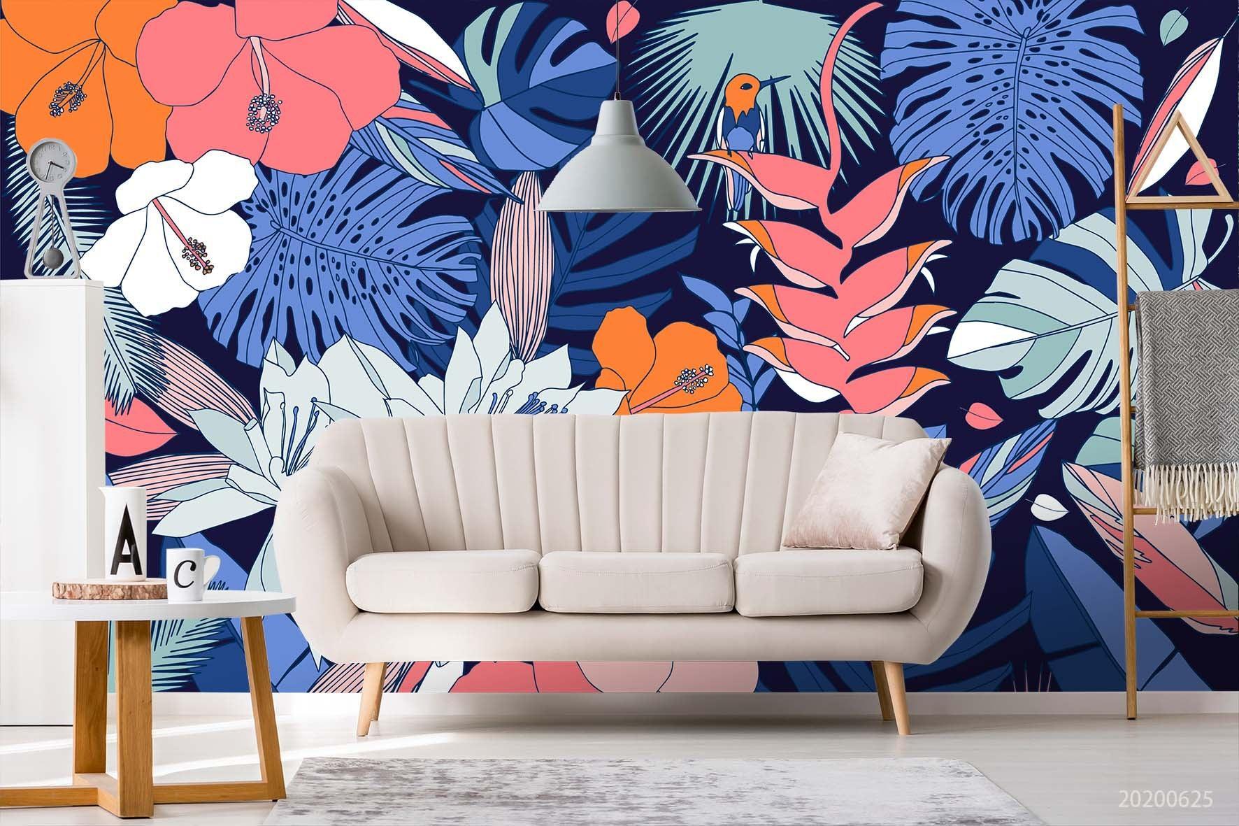 3D Tropical Blue Leaves Wall Mural Wallpaper A309 LQH- Jess Art Decoration