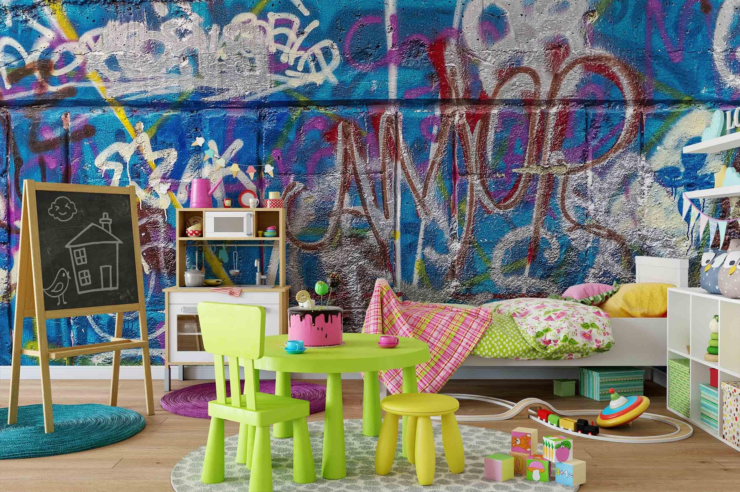 3D Brick Abstract Blue Graffiti Wall Mural Wallpaper 156- Jess Art Decoration