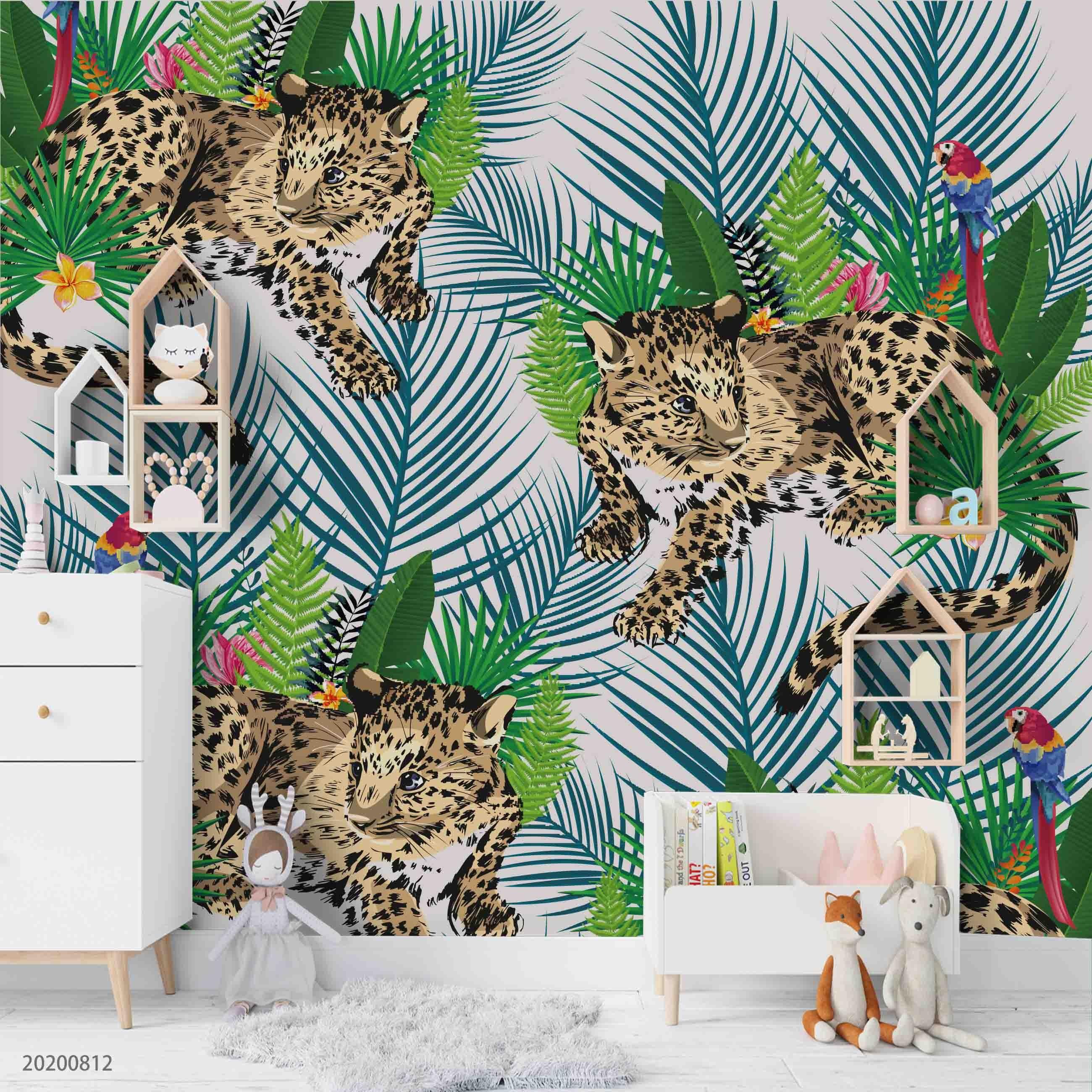 3D Hand Sketching Colorful Floral Leopard Wall Mural Wallpaper LXL 1099- Jess Art Decoration