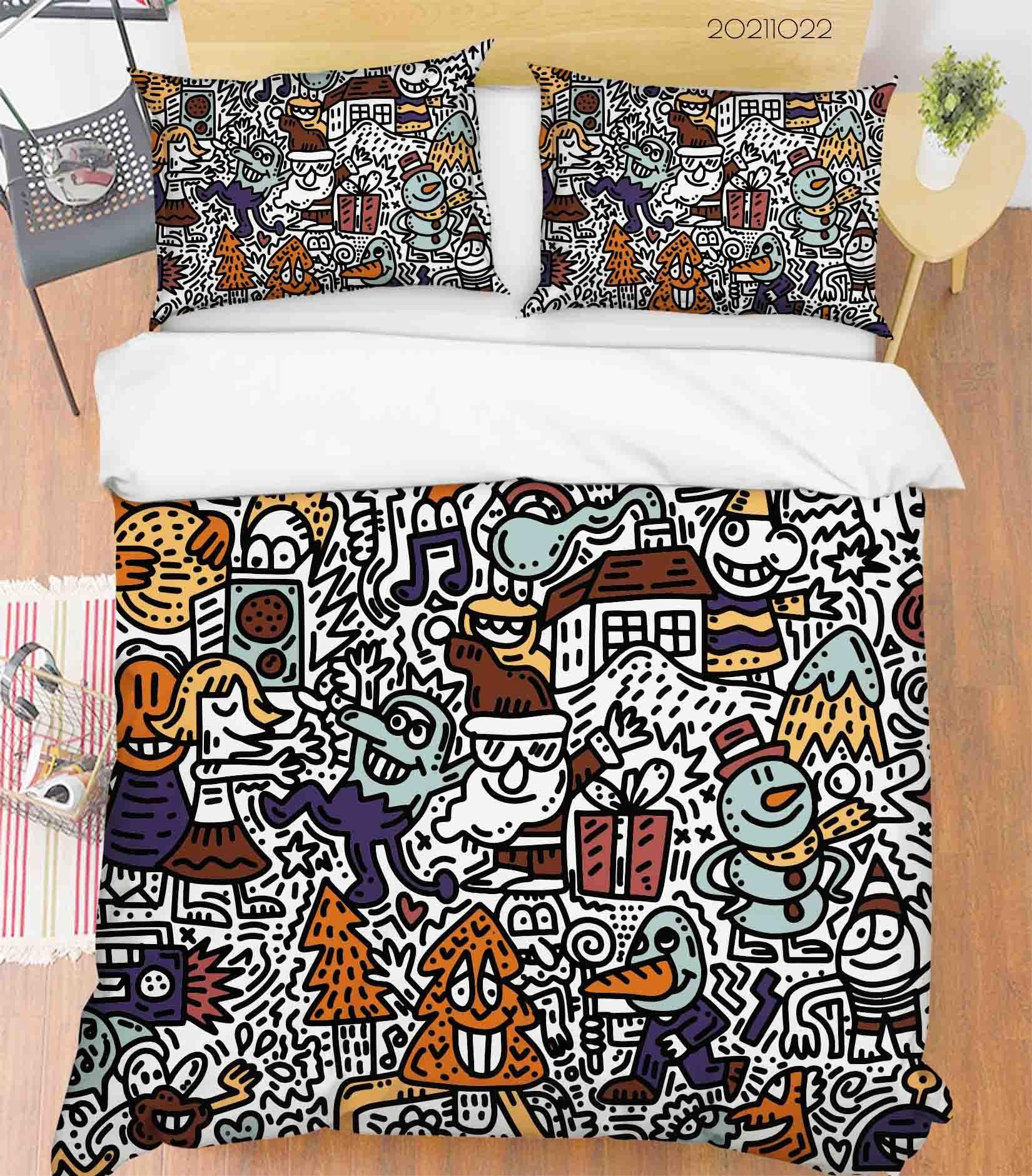 3D Cartoon Illustration Art Doodle Quilt Cover Set Bedding Set Duvet Cover Pillowcases 82- Jess Art Decoration