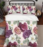 3D Purple Flowers Green Leaves Quilt Cover Set Bedding Set Pillowcases 188- Jess Art Decoration