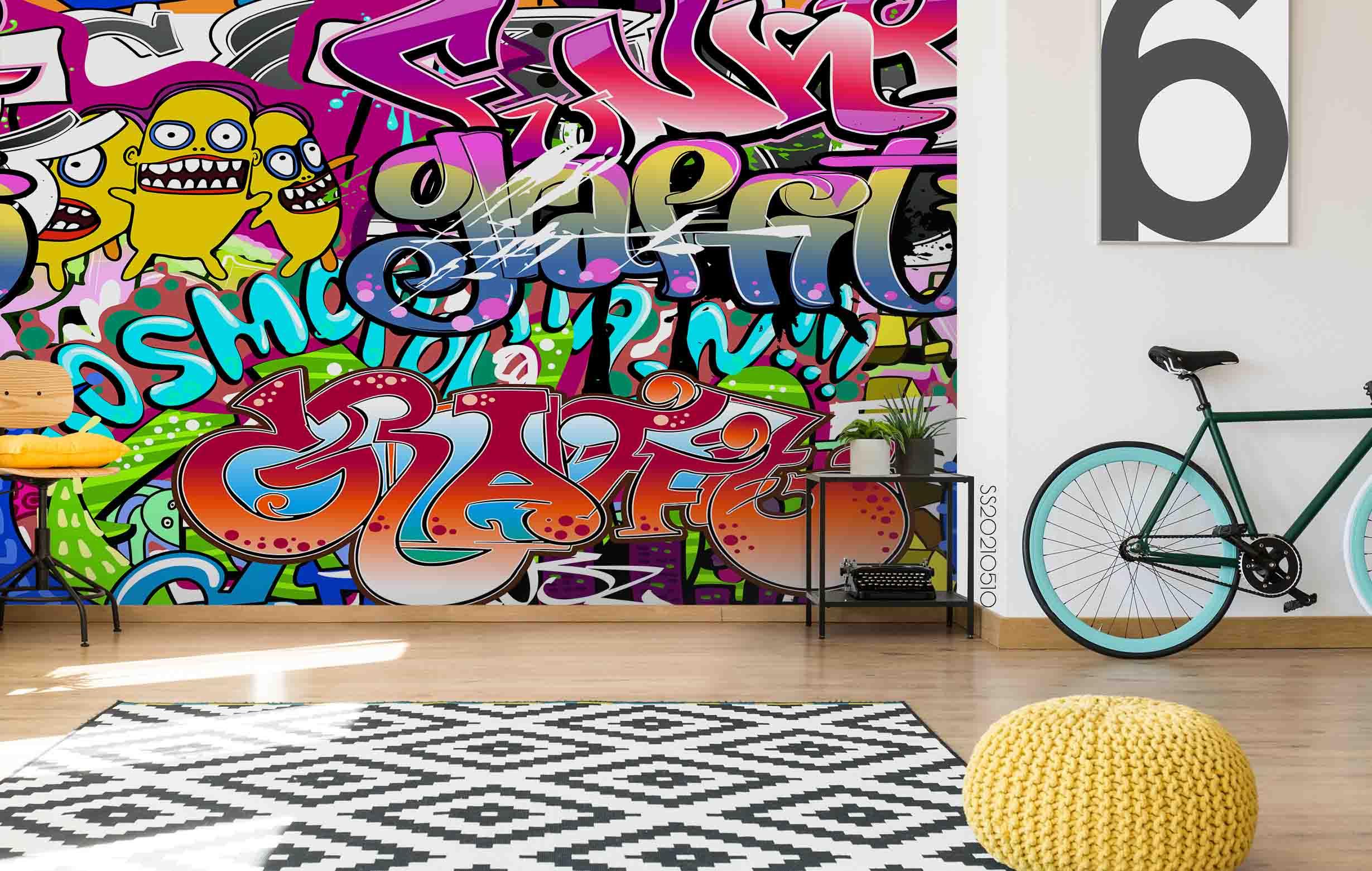 3D Abstract Color Graffiti Wall Mural Wallpaper LQH 278- Jess Art Decoration