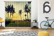 3D Coconut Palm Tree Beach Sea Sunset Curtains and Drapes GD 3759- Jess Art Decoration