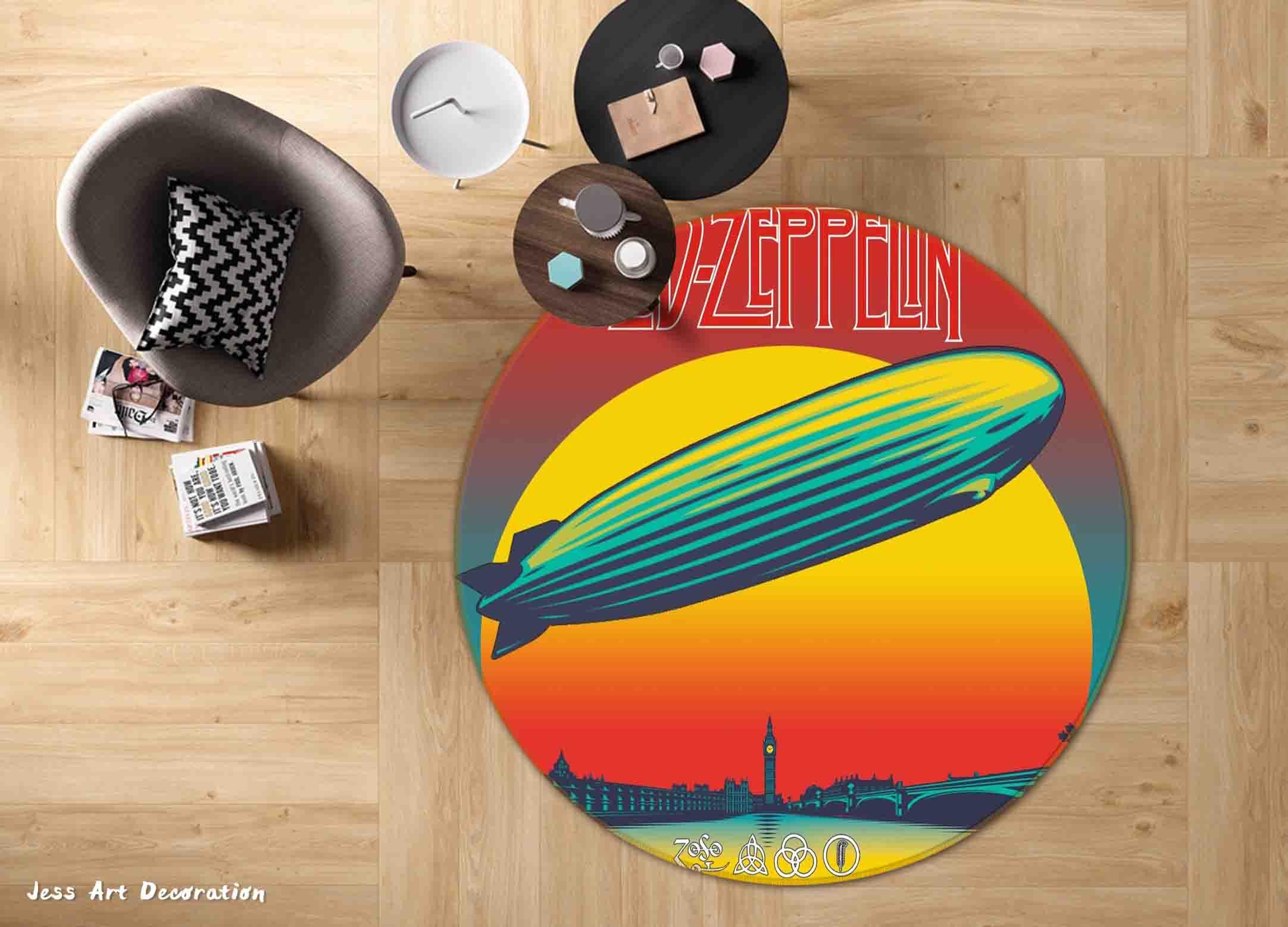 3D Led Zeppelin Rock Band Non-Slip Round Rug Mat 80- Jess Art Decoration