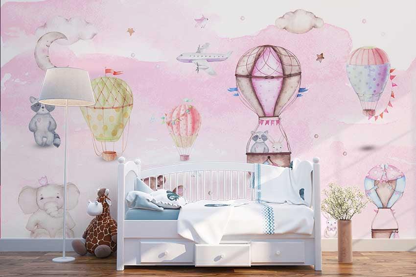 3D Pink Hot Air Balloon Wall Mural Wallpaper 09- Jess Art Decoration