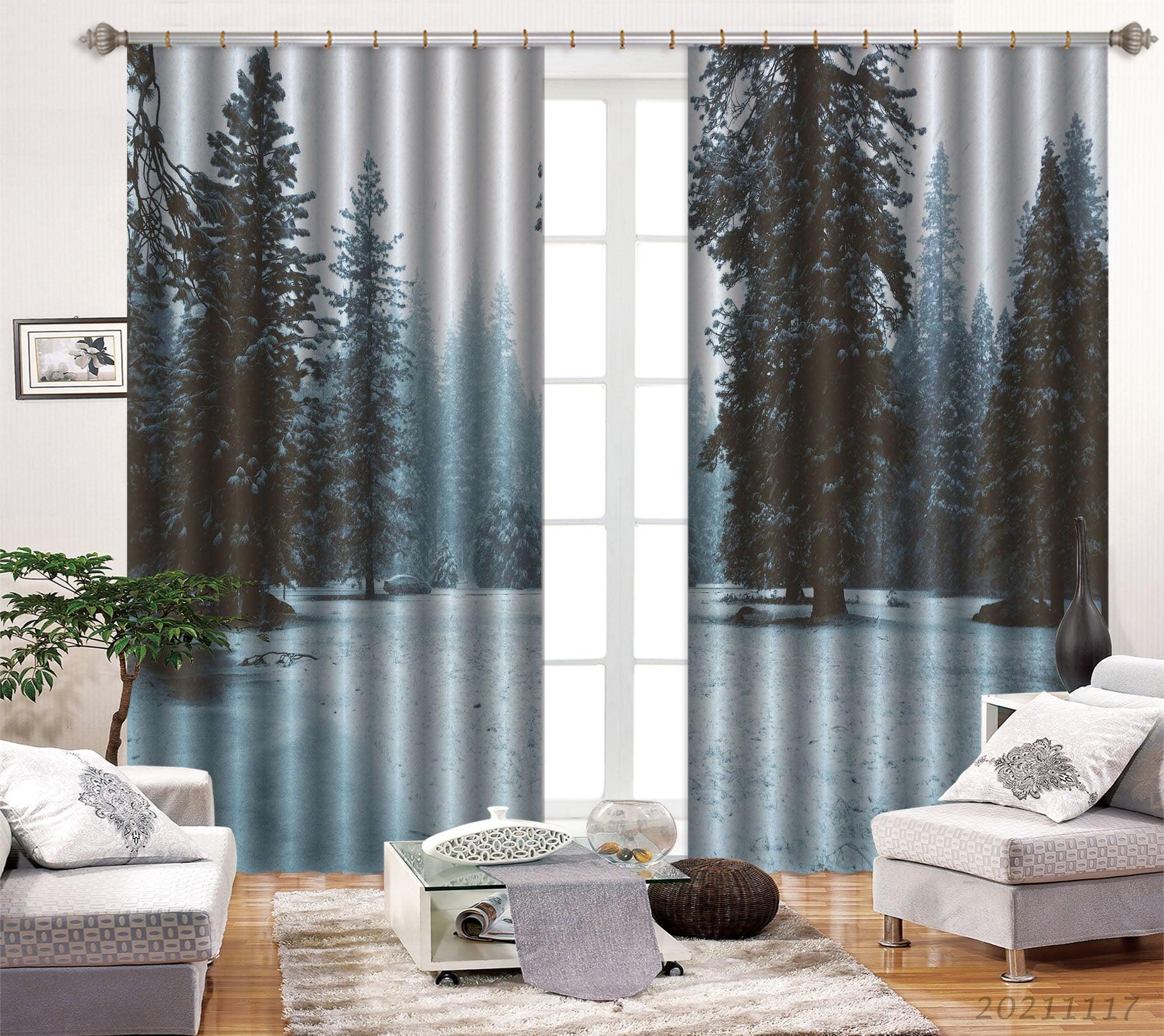 3D Snow Forest Nature Landscape Curtains and Drapes LQH 190- Jess Art Decoration