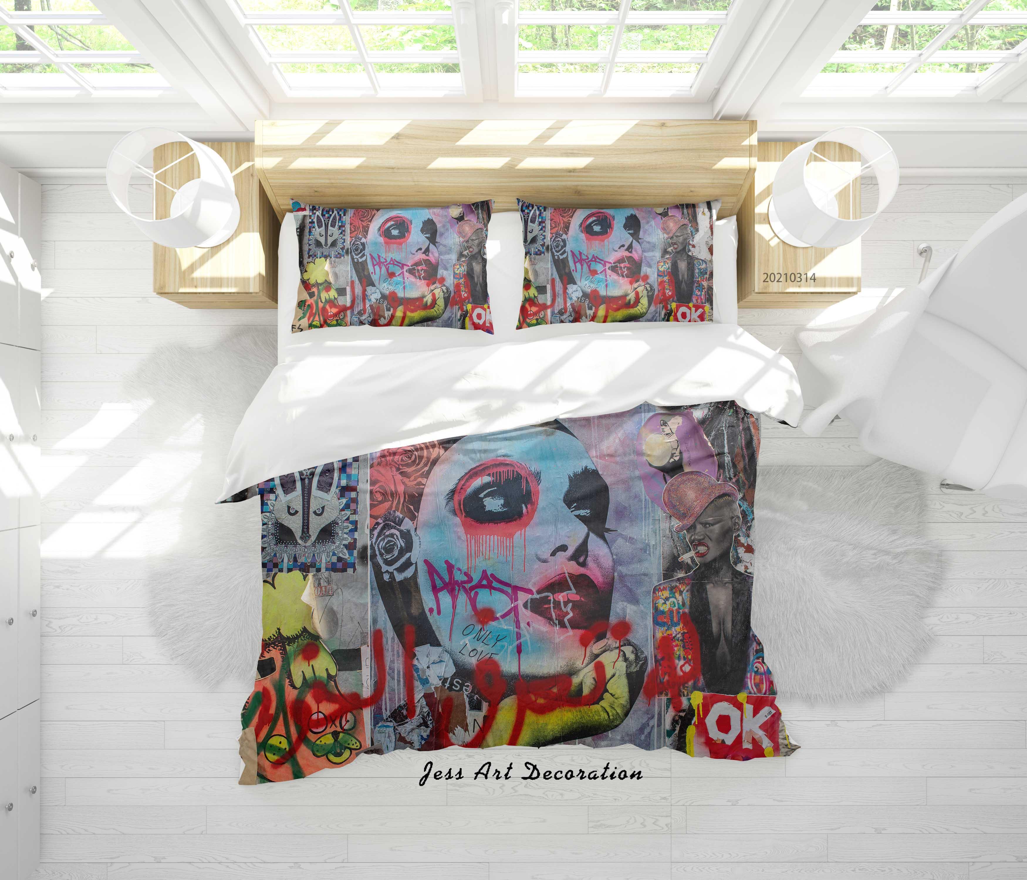 3D Abstract Color Graffiti Quilt Cover Set Bedding Set Duvet Cover Pillowcases 172- Jess Art Decoration
