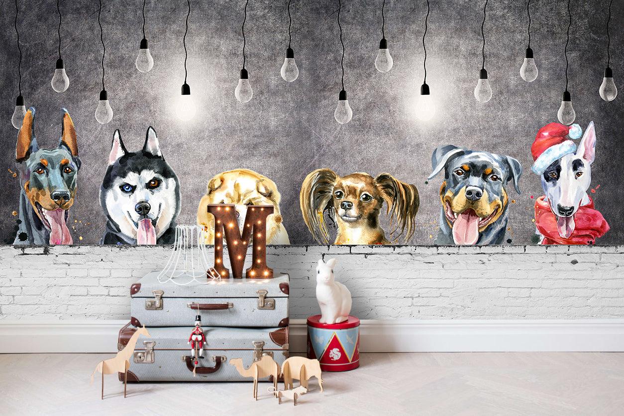 3D cartoon dogs grey background wall mural wallpaper 45- Jess Art Decoration