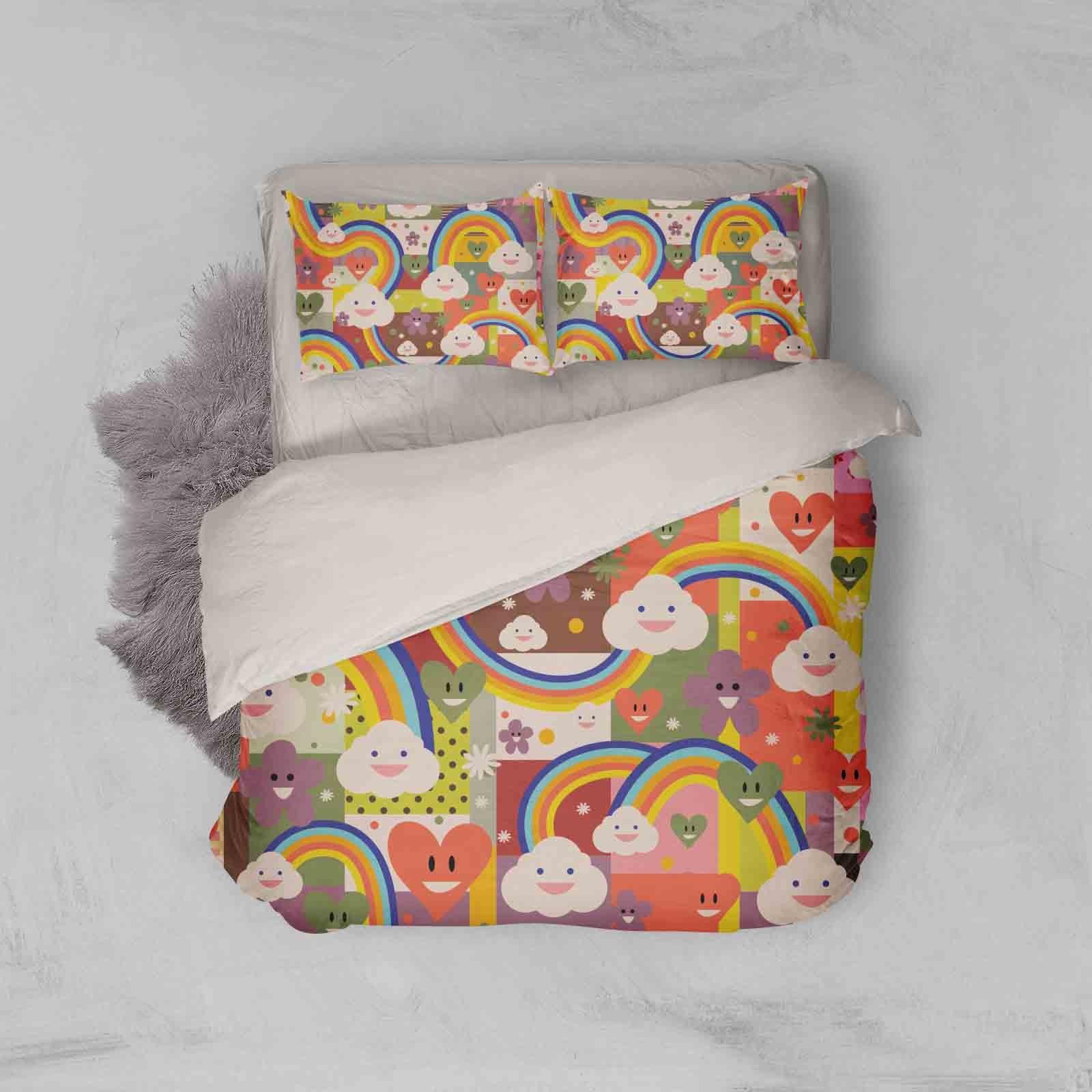 3D Rainbow Floral Heart Quilt Cover Set Bedding Set Pillowcases 46- Jess Art Decoration