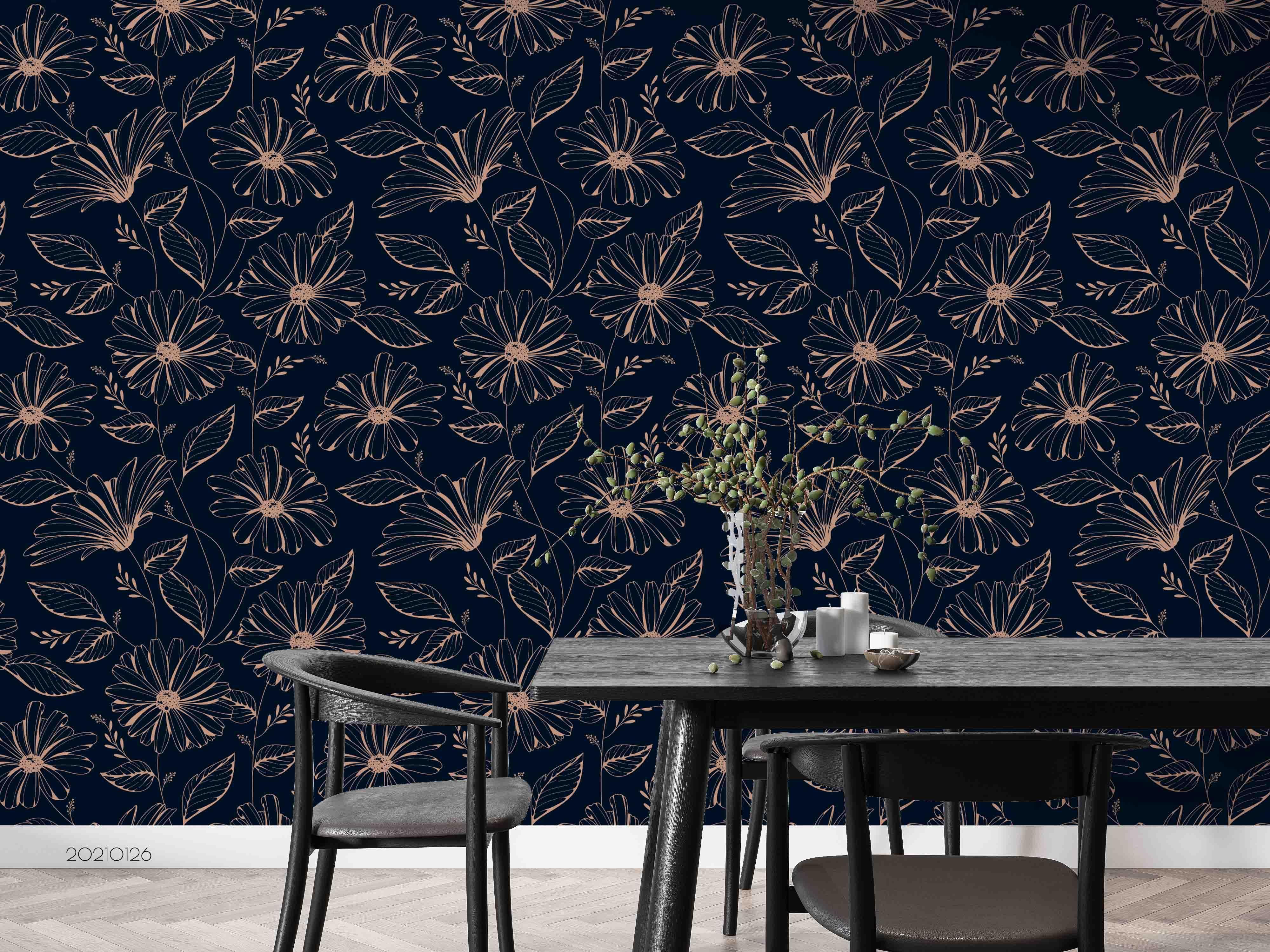 3D Hand Drawn Black Floral Wall Mural Wallpaper LQH 14- Jess Art Decoration