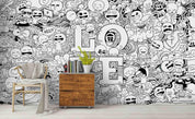 3D Black White Graffiti Art Cartoon Character Love Wall Mural Wallpaper ZY D20- Jess Art Decoration