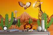 3D cartoon giraffe ostrich cactus wall mural wallpaper 66- Jess Art Decoration