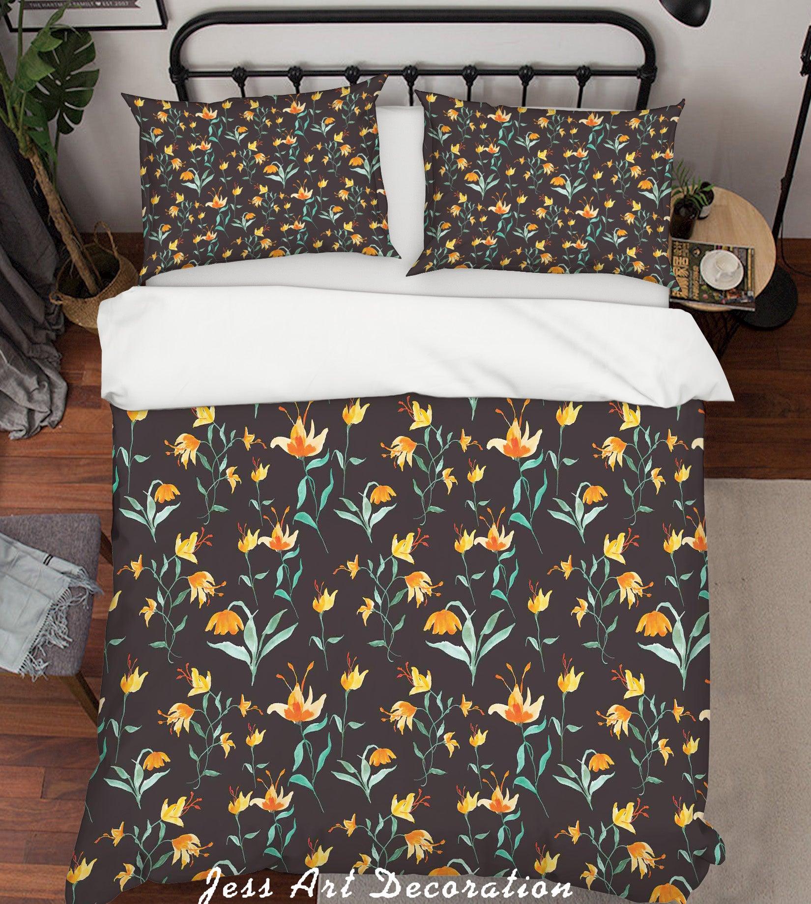 3D Yellow Floral Dark Quilt Cover Set Bedding Set Pillowcases 43- Jess Art Decoration