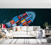 3D Aerial View Container Ship Ocean Wall Mural Wallpaper GD 3003- Jess Art Decoration
