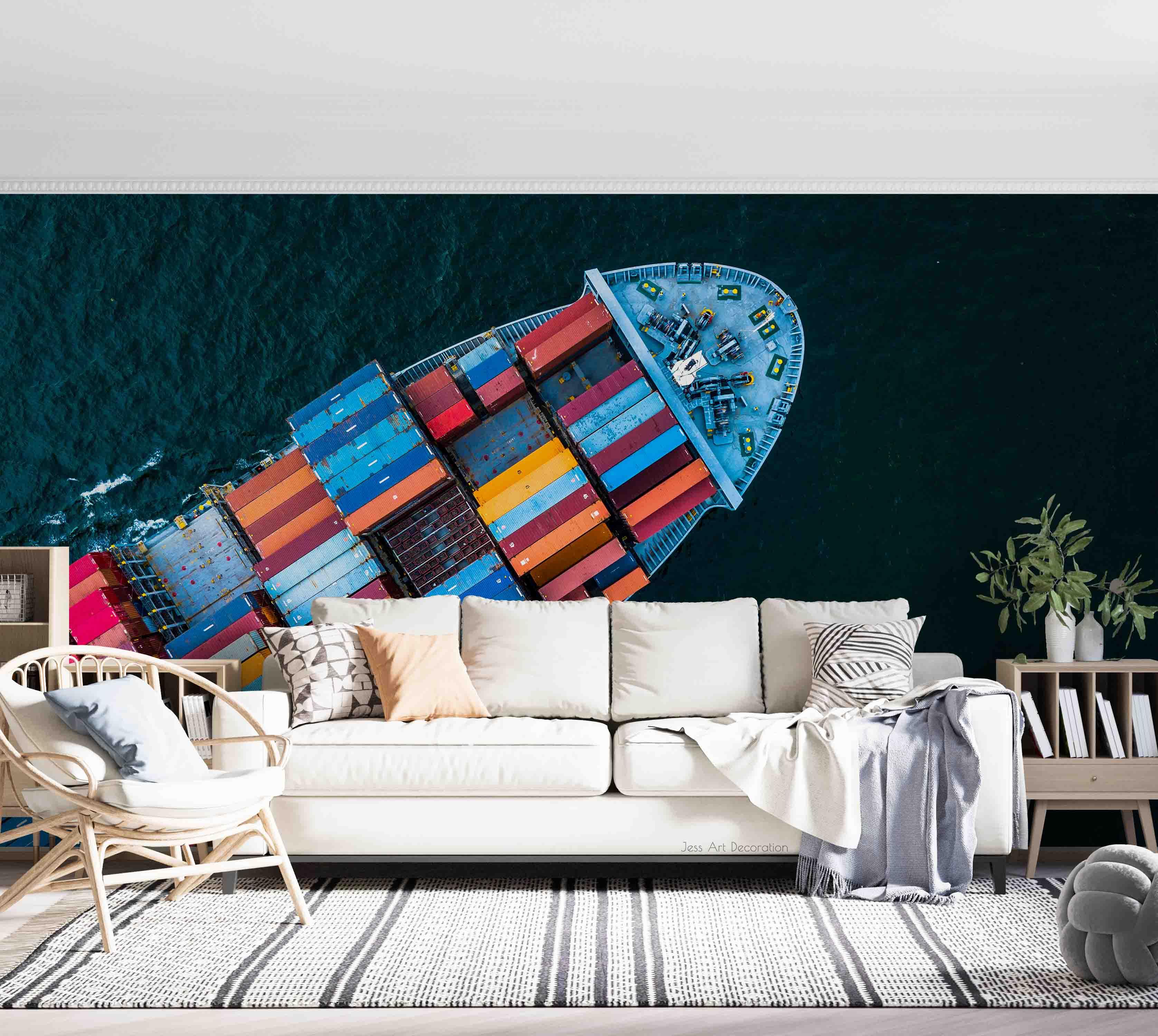 3D Aerial View Container Ship Ocean Wall Mural Wallpaper GD 3003- Jess Art Decoration