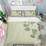 3D White Daisy Green Leaves Quilt Cover Set Bedding Set Pillowcases 71- Jess Art Decoration