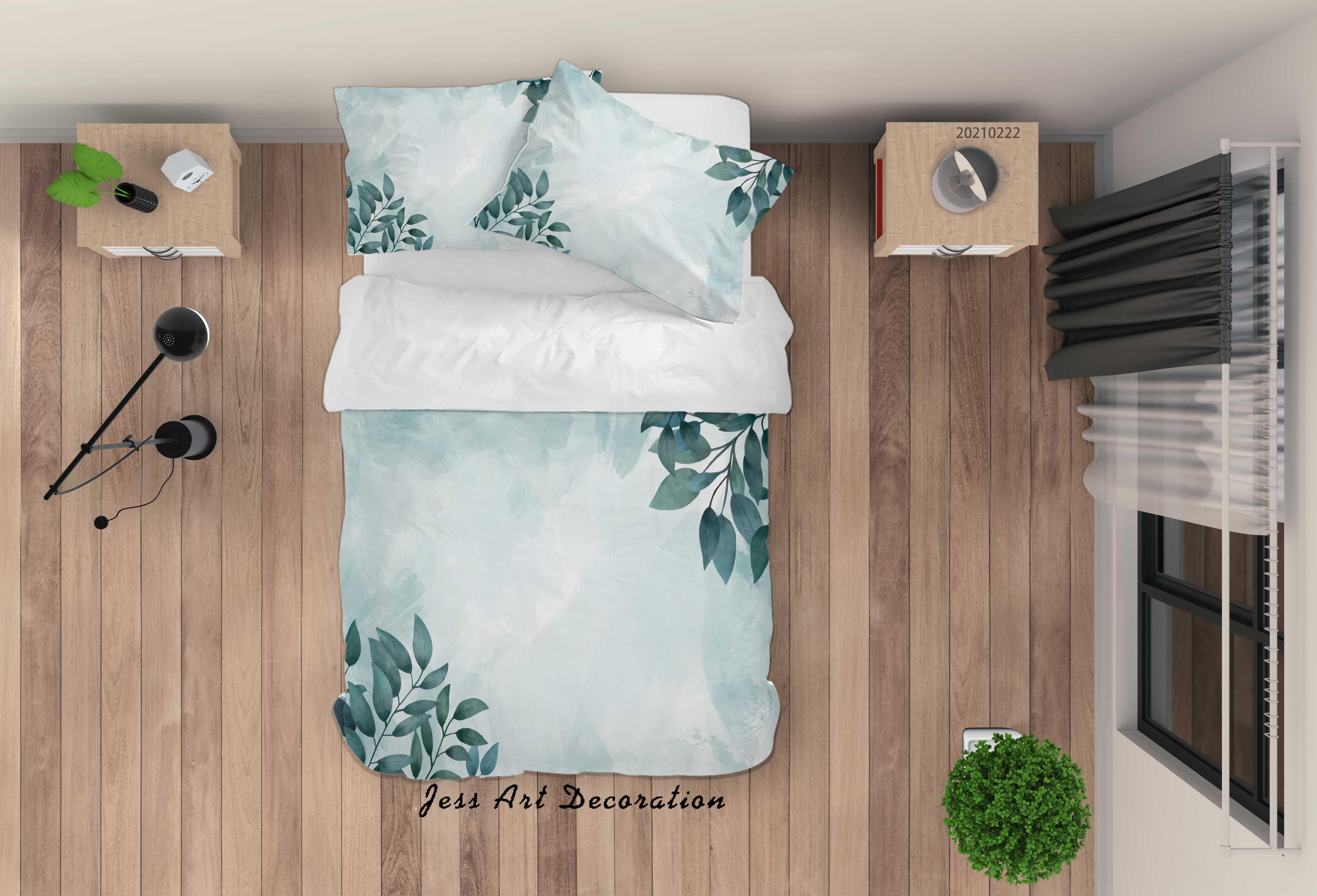 3D Watercolor Green Leaf Quilt Cover Set Bedding Set Duvet Cover Pillowcases 126- Jess Art Decoration