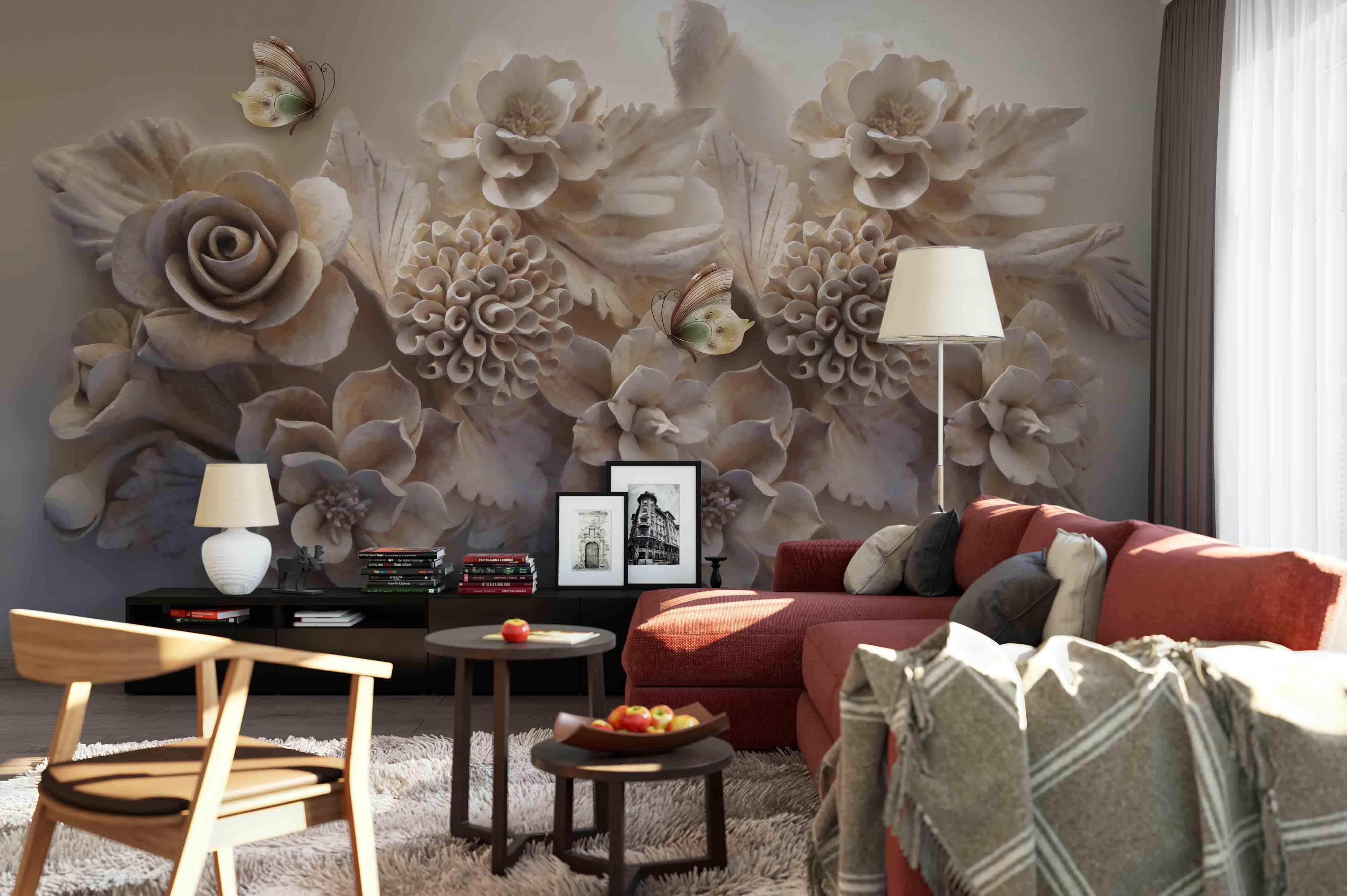 3D Emboss Floral Butterfly Wall Mural Wallpaper 11- Jess Art Decoration