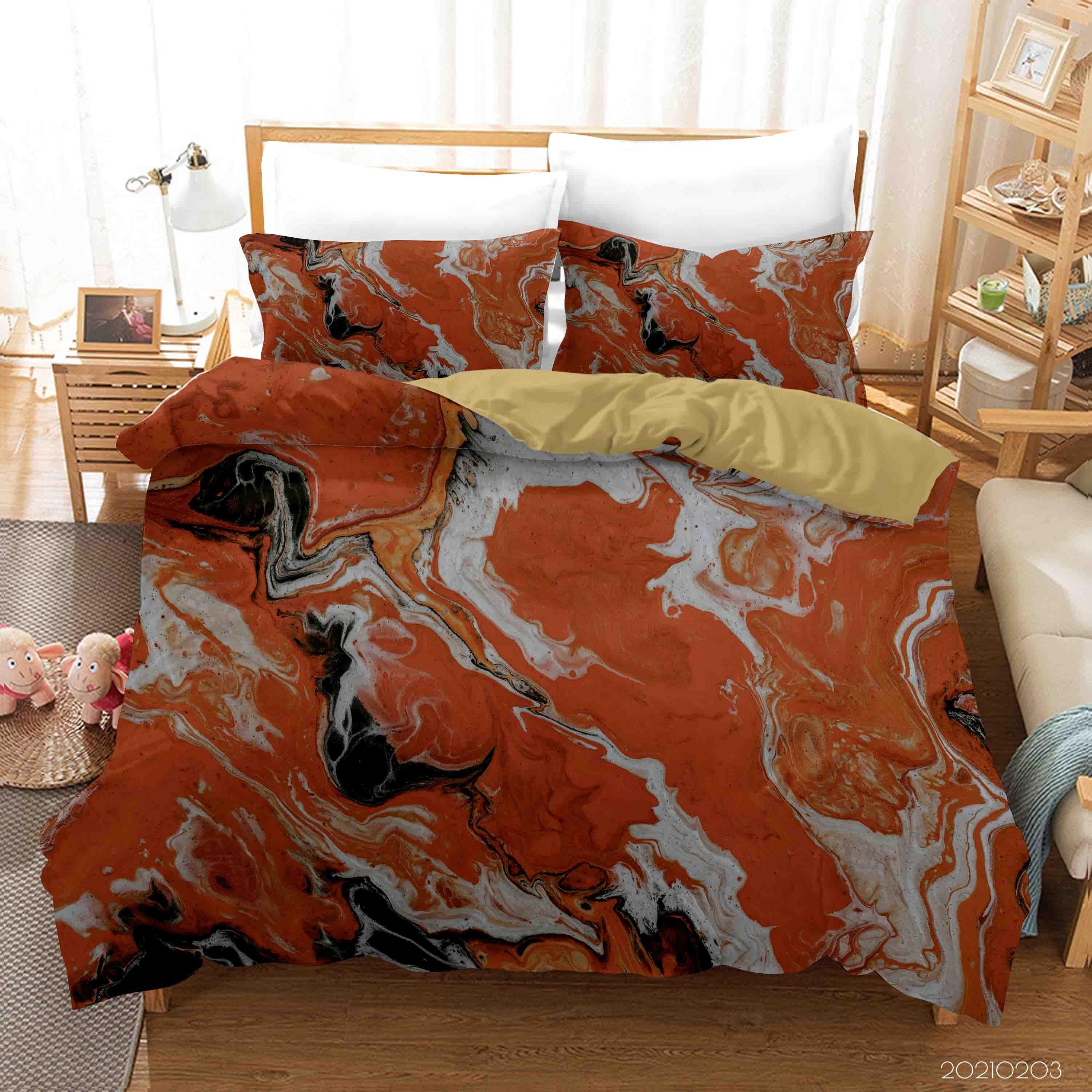 3D Abstract Orange Marble Texture Quilt Cover Set Bedding Set Duvet Cover Pillowcases 92- Jess Art Decoration