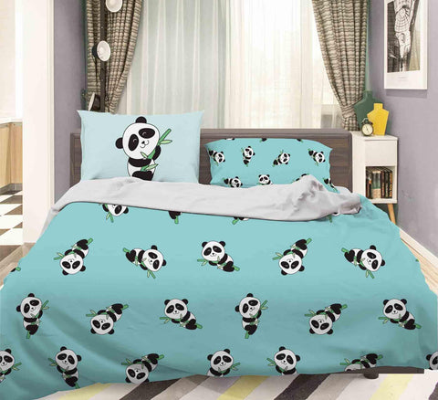 3D Blue Panda Quilt Cover Set Bedding Set Pillowcases 63- Jess Art Decoration