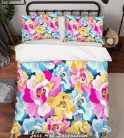 3D Colorful Floral Quilt Cover Set Bedding Set Pillowcases 01- Jess Art Decoration