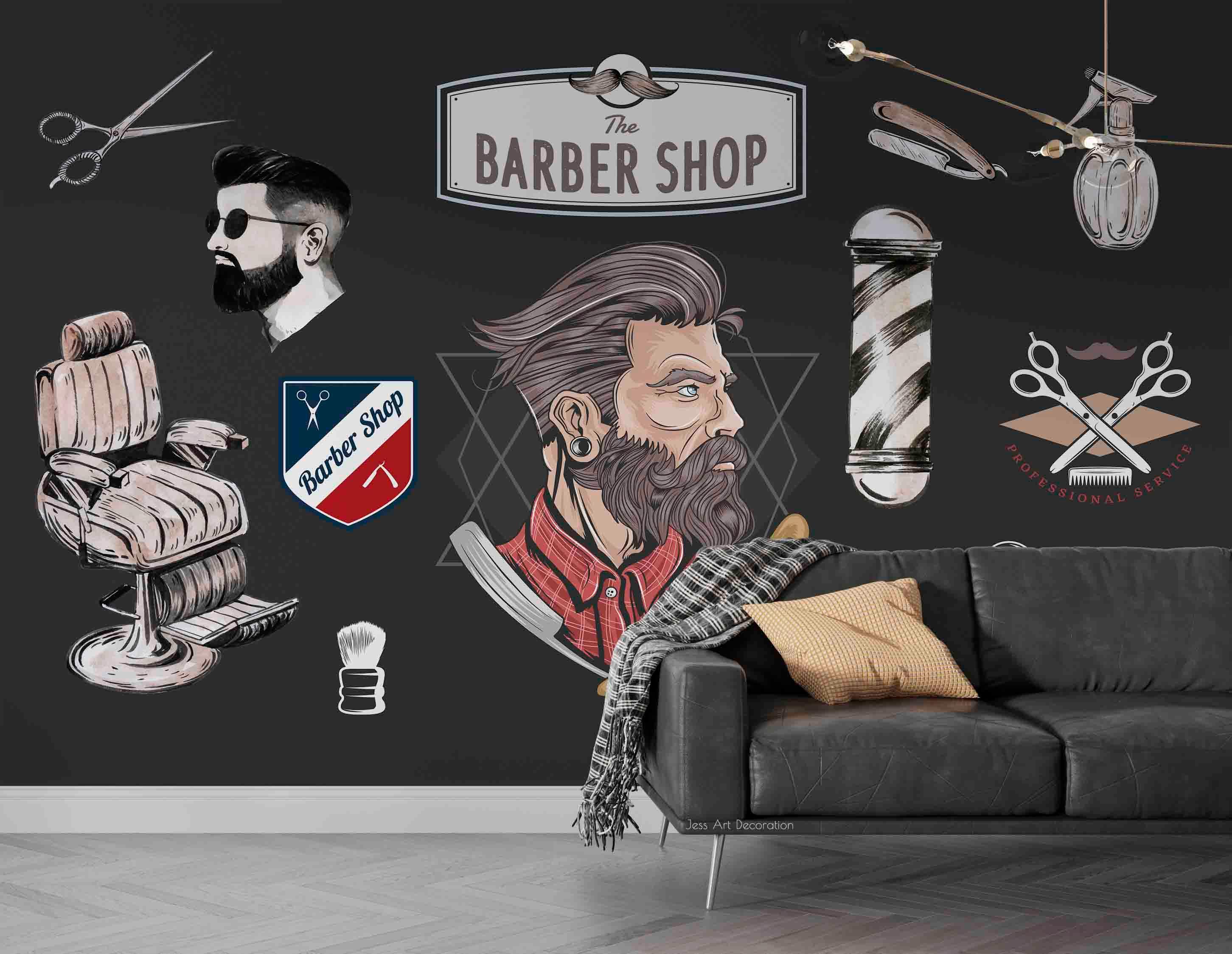 Barbershop Tool Turn Light Men Hairstyle Beard Shop Wallpaper barbershop graffiti wall mural for barber shop - view 2