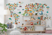 3D Cartoon World Map Animals Wall Mural Wallpaper LQH 200- Jess Art Decoration