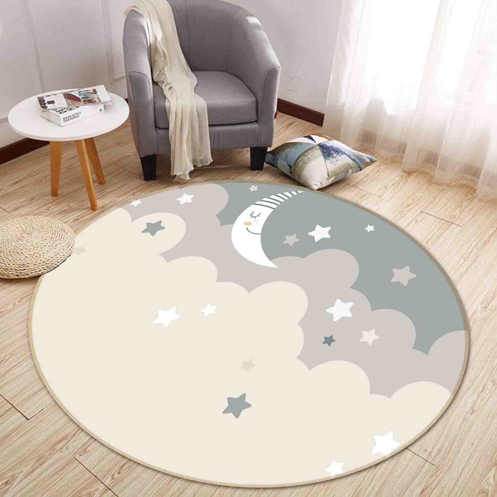 3D Cartoon Moon Cloud Kids Non-Slip Round Rug Mat 81- Jess Art Decoration