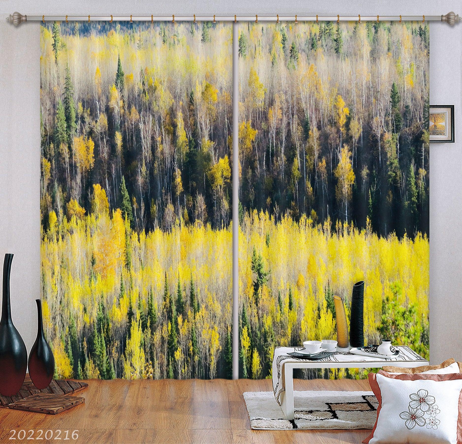 3D Woods Yellow Leaf Curtains and Drapes GD 2178- Jess Art Decoration