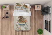 3D Floral Teapot Squirrel Quilt Cover Set Bedding Set Duvet Cover Pillowcases LXL 75- Jess Art Decoration