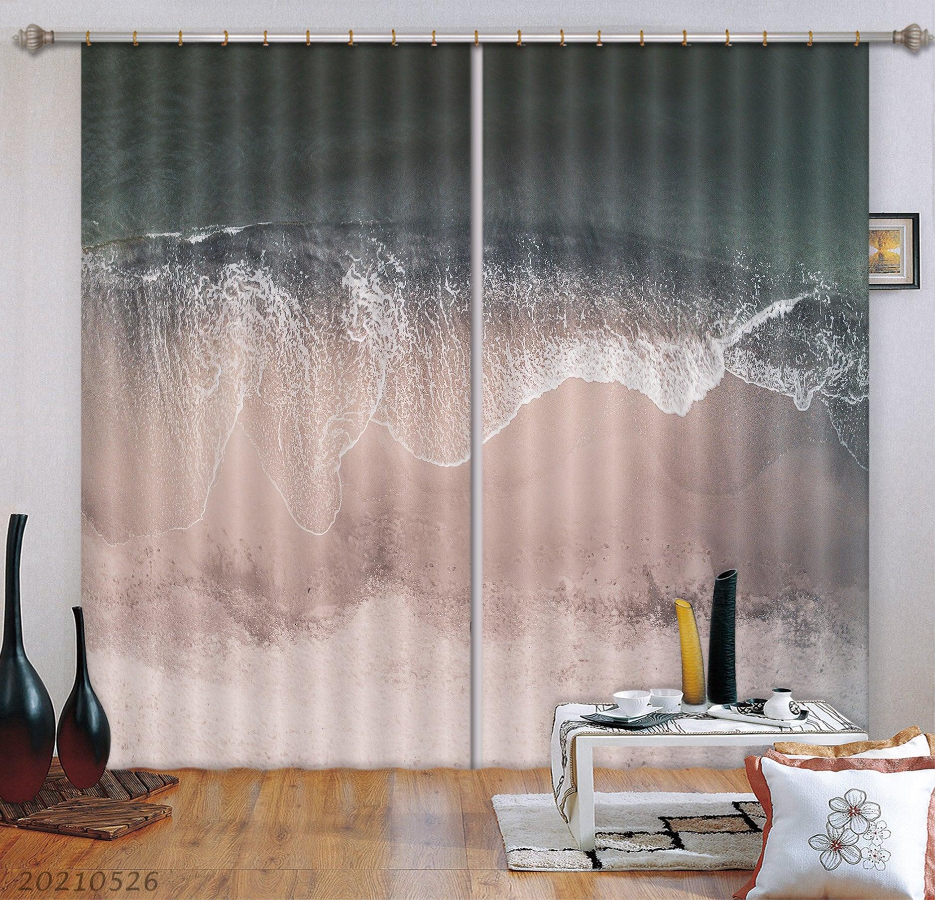 3D Aerial View Beach Wave Scenic Curtains and Drapes GD 458- Jess Art Decoration