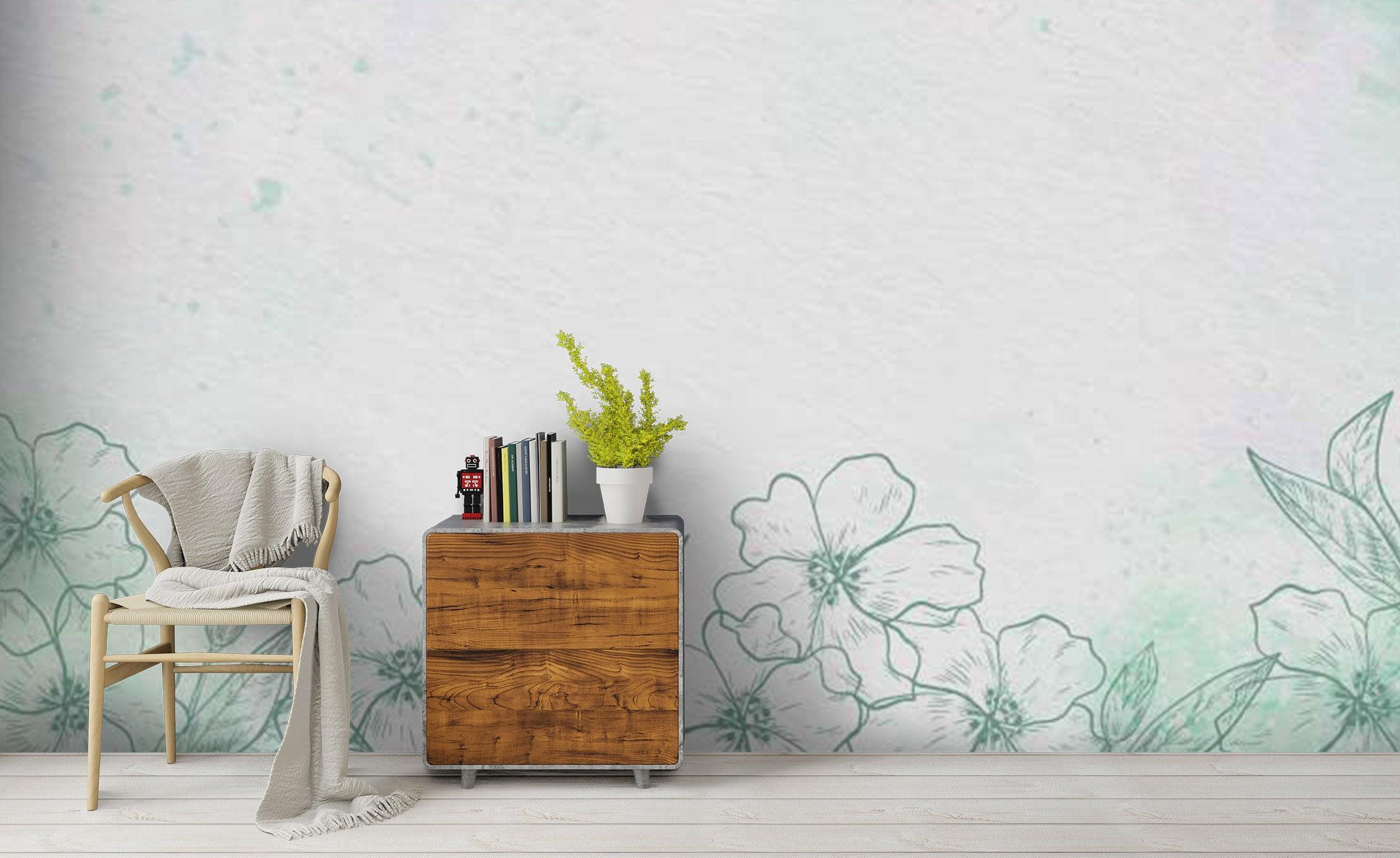 3D Hand Painted Green Flowers Wall Mural Wallpaper 88- Jess Art Decoration