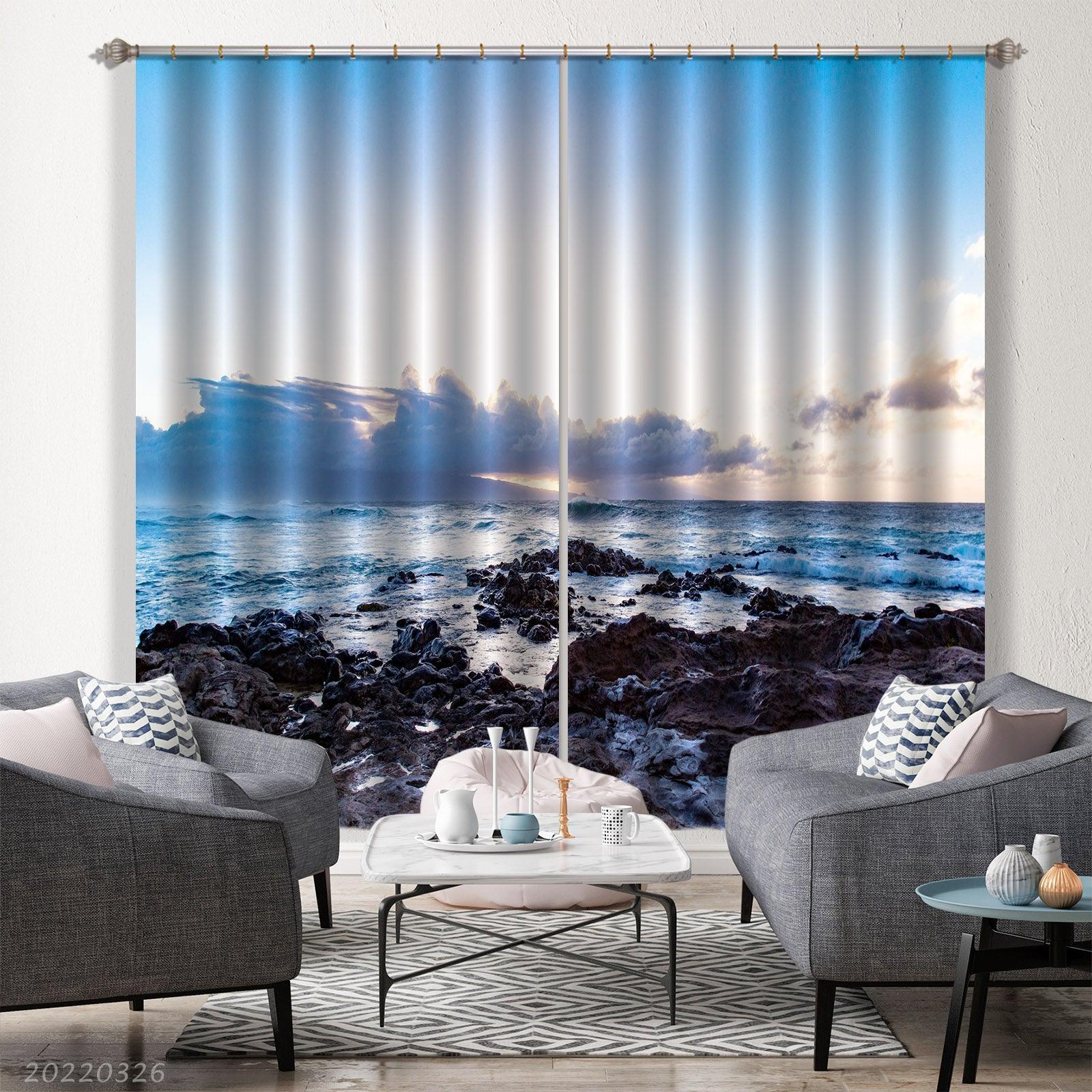 3D Landscape Sea Reef Skyline Sky Cloud Curtains and Drapes GD 3062- Jess Art Decoration