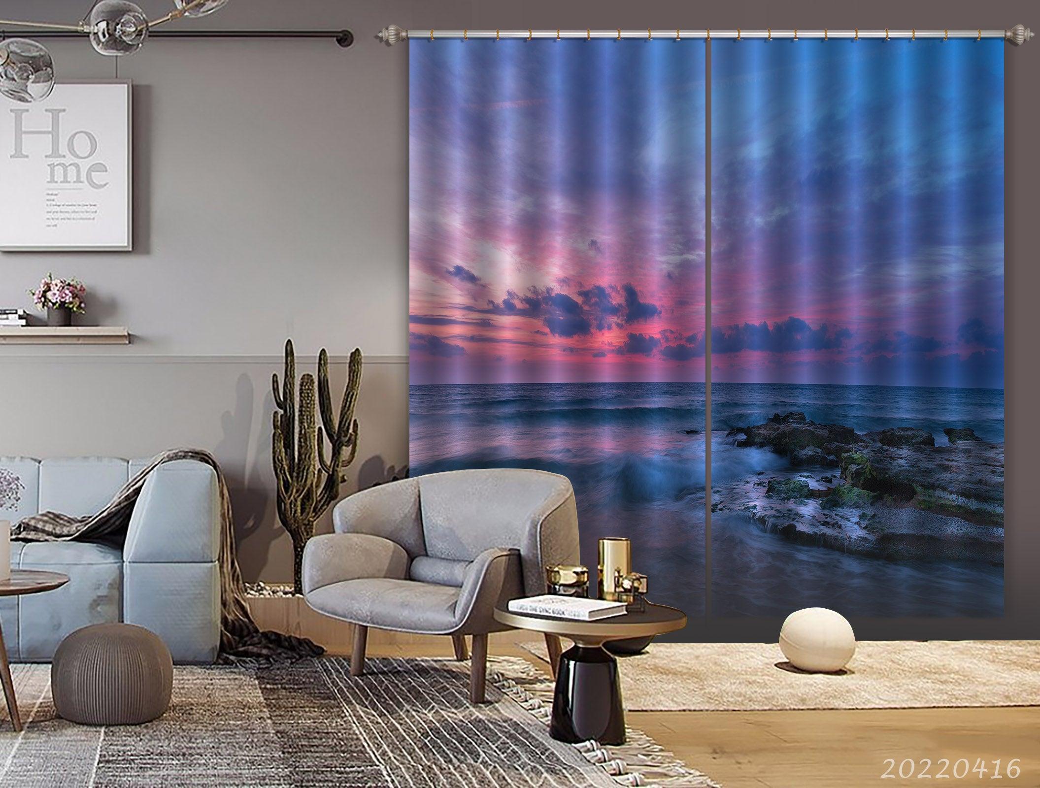 3D Landscape Ocean Reef Wave Colorful Horizon Cloudy Curtains and Drapes GD 4389- Jess Art Decoration