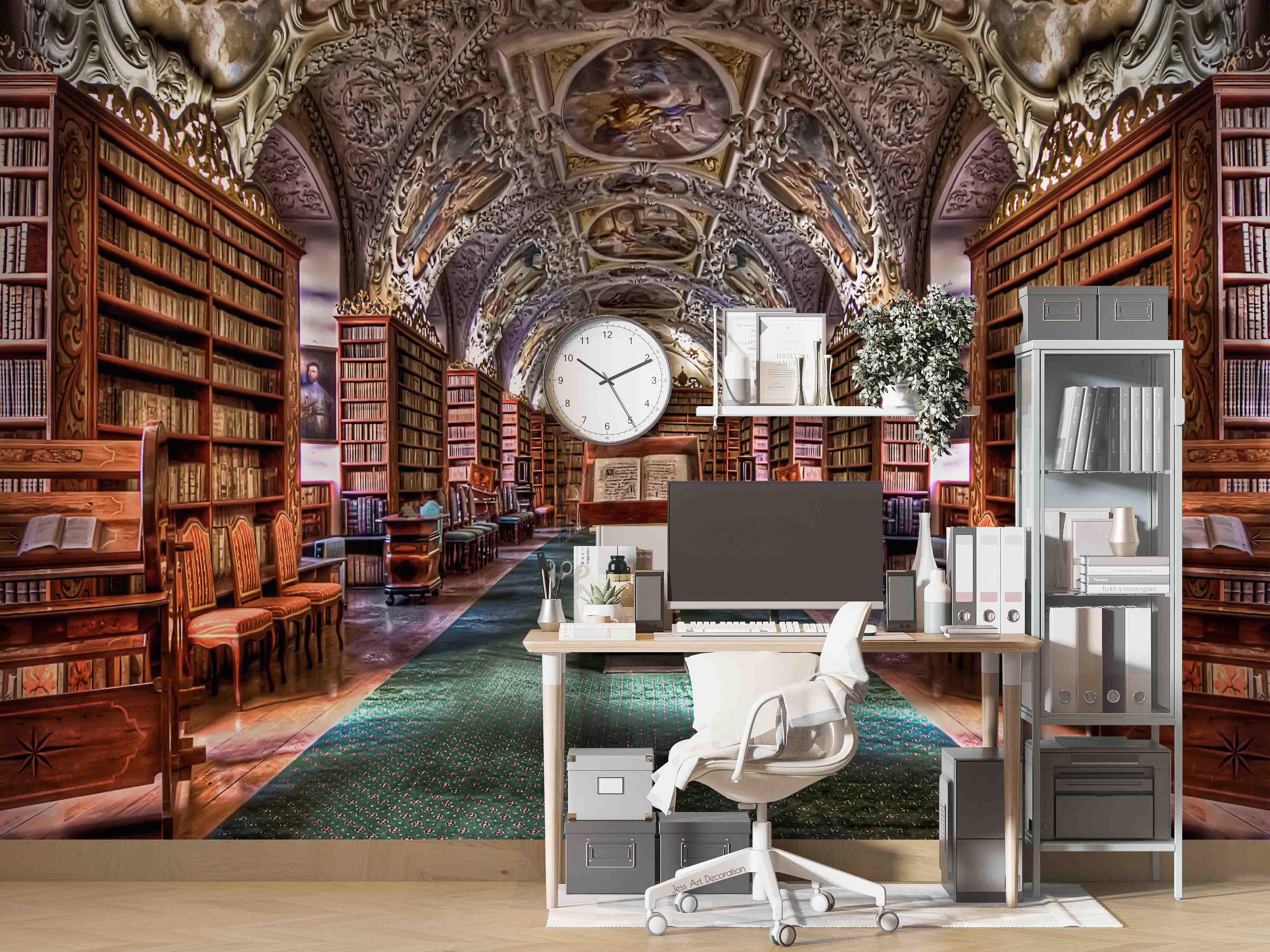 3D European Style Library Bookshelf Book Wall Mural Wallpaper GD 3131- Jess Art Decoration